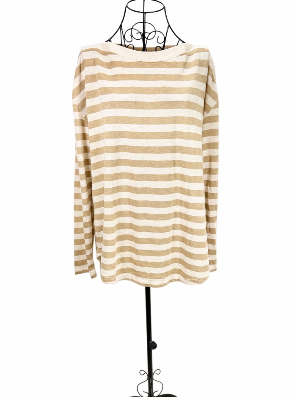 LOFT Cream and Tan Striped Knit Top XL